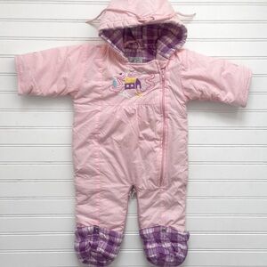 VINTAGE WEE STUFF Pastel Embroidered Cottage Hooded Flannel Lined Snowsuit